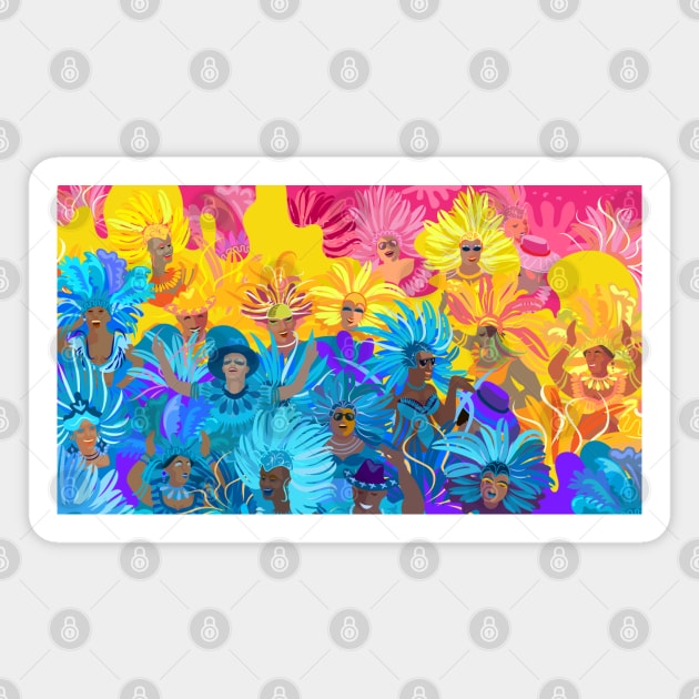 Samba Dancers, Music Festival, Mardi Gras Carnival Festive Arrangement Abstract Contemporary Modern Art Magnet by sofiartmedia